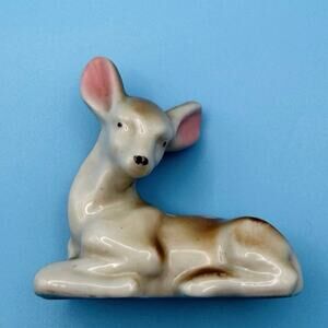 Vintage Ceramic Fawn Deer Figurine • 2.5” Mini • Mid-Century Style • Unmarked